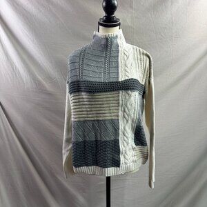 Chaps Women's Mixed-Knit Colorblock Patchwork Mock Neck Sweater - Gray/Cream
